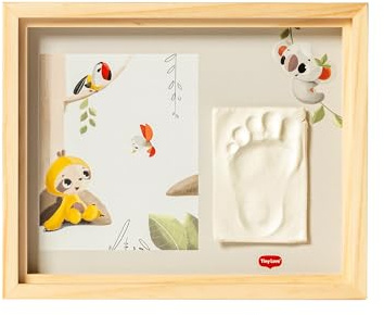 Tiny Love Fotoram, Kit Med Hand- och Fotavtryck, Kit Med Lera För Fotoram, Minnessak Med Babyns Hand- och Fotavtryck, Dermatologiskt Testad, Gåva Till Nyfödd, Allt-i-ett-kit, Tiny Creations, Wood