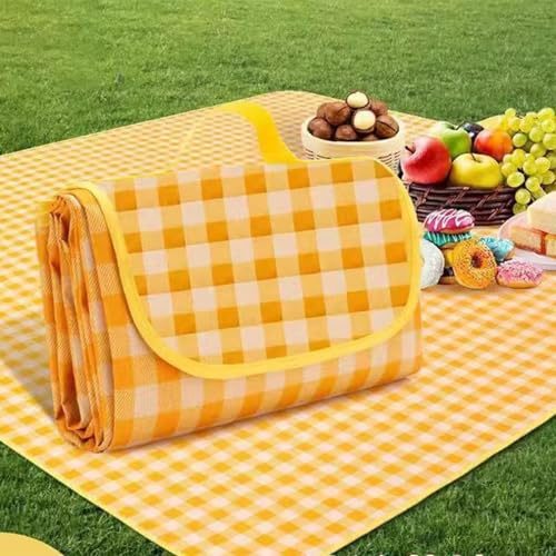 Generisch Couverture de pique-nique imperméable et pliable - À carreaux - 200 x 200 cm - Coussin de tente pour l'extérieur - Tapis de camping épais en tissu moulé en aluminium pour les excursions de