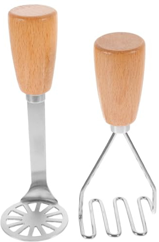 Hemobllo 2pezzi Schiacciapatate Manuale in Acciaio Utensile per Spremitura di Verdure e Frutta con Curvi Uniformi Manico Ergonomico in Legno Facile da e Non Arrugginisce