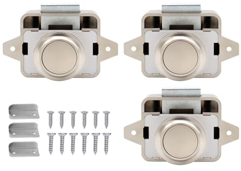 Anlising 3 Stück Push Button Catch Door Lock, Cabinet Push Button Locks, Push Lock Mini, Push Button Verriegelung, Catch Door lock Verriegelung für Tür, Schublade, Schrank,Wohnmobil,Camper(Perlenweiß)