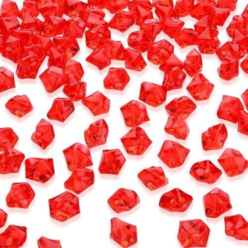 MAIBAOTA 500 PCS Red Fake Ice Cubes 11x14 mm Vase Fillers | Acrylic Crushed Ice Rocks Plastic Diamonds Gems Decorative Stones for Wedding Party Table Decorations and DIY Crafting