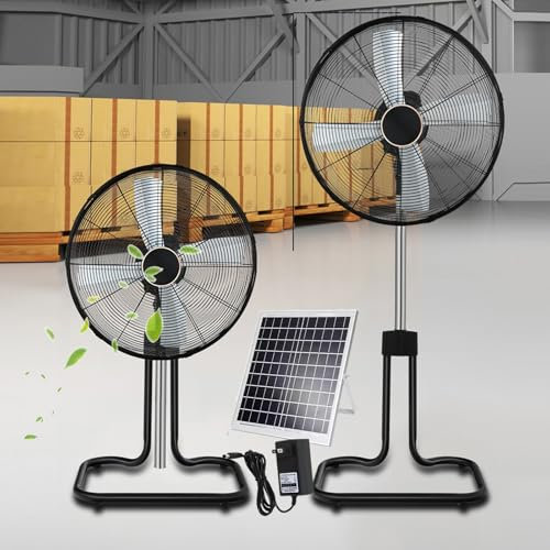 MZQMK Solar Rechargeable Floor Standing Fan With Solar Panel, Battery Powered, Two Charging Methods, Oscillating Pedestal Fan For Home Warehouse(55cm/22in)