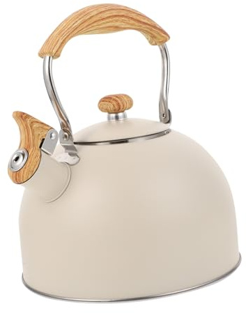 Ipetboom Bouilloire Sifflante Inox 2,5 l Manche En Bois Fonction Induction Et Gaz Pour Thé Maison Beige Pratique