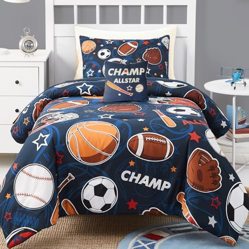 Kaleido Space Kids Comforter Set Twin Size for Boys, Glow in The Dark Ball Games Bedding Set 1 Comforter, 1 Decor Pillow, 1 Pillow Shams