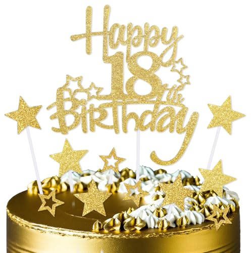 mciskin Gold Happy 18th Birthday Cake Toppers for Cake,Girls Boys 18th Birthday Decorations,Personalised 18 Cake Toppers,Gold Cake Decorations for Girls Boys Women Men Birthday Party Supplies