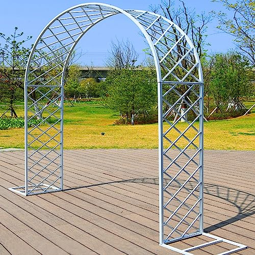 Arche de jardin en métal blanc en fer forgé pour plantes grimpantes, décoration extérieure pour patios, cours et jardins intérieurs. Support élégant pour plantes