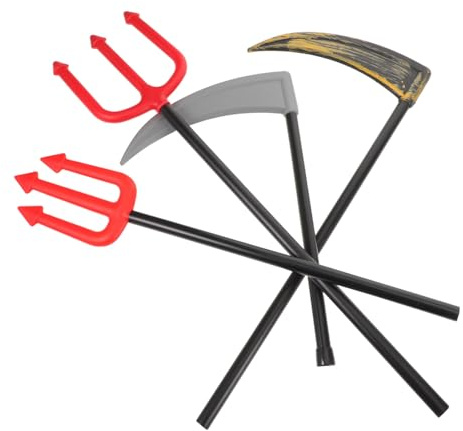 Mikikit 4 Pièces Halloween Sickle Prop Set Costume Party Accessories Lightweight Plastic Vintage Trident Toy for Cosplay and Stage Performance