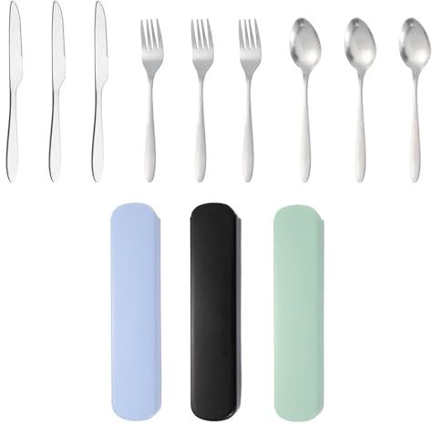 Travel Cutlery Set - ShiningUU 12-Piece Portable Reusable Camping Utensils with Case | Knife, Fork & Spoon Set for Travel, Office & School