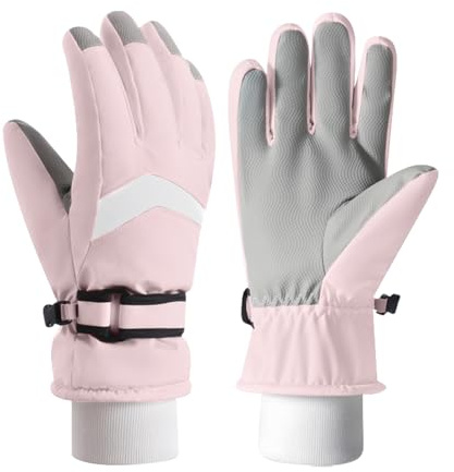 TRIWONDER Kinderhandschuhe Winddichte und Wasserabweisend Skihandschuhe Thermofleece Winterhandschuhe für Skifahren Outdoor-Sport Reithandschuhe Jungen Mädchen (Rosa, M)