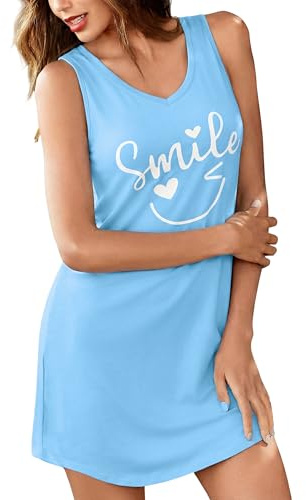 Bresdk Camicia da Notte Donna Estiva Pigiama da Notte Senza Maniche Taglie Forti Sleepwear per Casa e Casuale