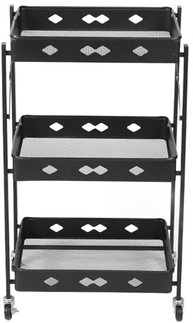TIKATARER Carro Rodante de 3 Niveles, Carro Utilitario Móvil Plegable de Acero Al Carbono, Organizador de Almacenamiento de Baño con 4 Ruedas, Ideal para Baño y Oficina