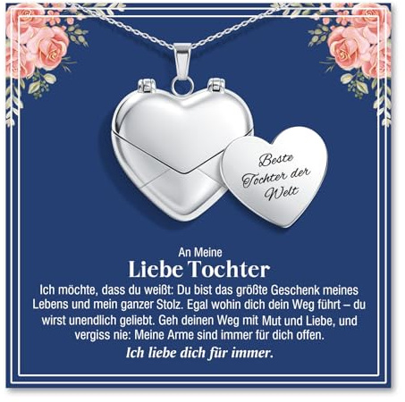YIBONIKA Herz-Anhänger Kette mit Geheimfach für Frauen, Schmuck mit Gravur | als Geschenk für Mama Oma Tante Enkelin Tochter Schwester