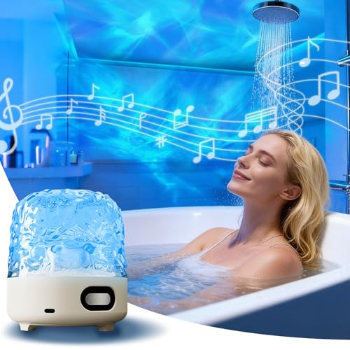 HESUSLA Spa-Like Shower Lamp with Bluetooth Speaker,Waterproof 16-Color Ocean Wave Projector Light, Rechargeable Bathroom Lamp with Touch&Remote Control,Cordless Light for Inside Shower/Bathtub
