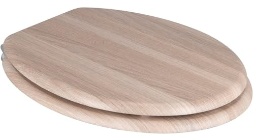 wilko Phantom Oak Wooden Effect Toilet Seat, 37.6 x 45cm, MDF, Chrome Hinges, Easy to Install, Durable Design