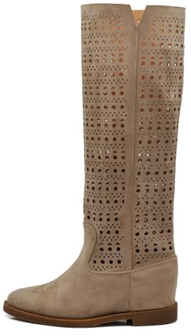 IF Fashion Stivaletti da Donna Zeppa Interna Traforati Primaverili Estivi Camoscio LY81-1