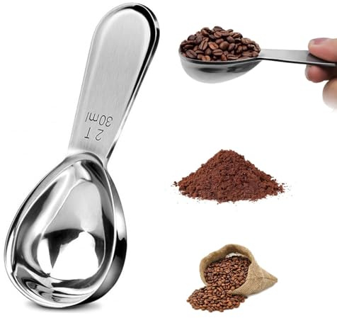 Premium 18/8 Stainless Steel Coffee Scoop - 30ml Metal Measuring Spoon with Short Handle - Compact 4.75 Length Fits Inside Canisters - Heavy Duty Scoop for Ground Coffee, Beans, Protein Powder & Espr
