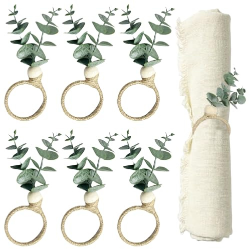 Serviettenringe, Serviettenringe Holz, Serviettenring, 6 Stück Handgefertigt Mit Eukalyptusblatt Motiv Für Haus Küche Dekor Essen Jahrestag Geburtstag Weihnachten
