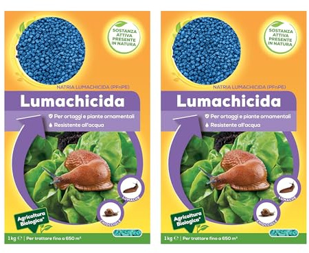 Esca in Granuli per Lumache e Chiocciole | a Base di Fosfato Ferrico - 1 Kg per 2 Confezioni | Granuli per Orto e Giardino | Resistente a Pioggia e Irrigazione | Protezione Piante e Colture
