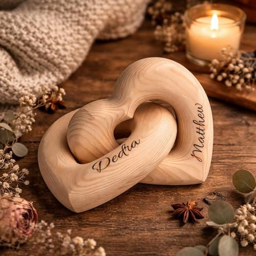 Escultura romántica personalizada de corazón infinito de madera, nombres personalizados para parejas, regalos de recuerdo de madera entrelazados para él, ella, boda, aniversario, día de San Valentín