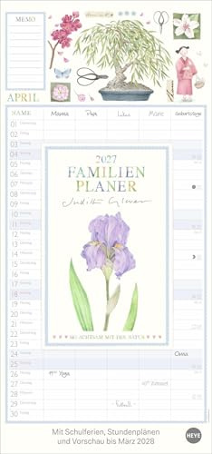 Judith Glover: Familienplaner 2027: Familienkalender mit 5 Spalten. Liebevoll illustrierter Familien-Wandkalender mit Schulferien. Hübscher Wandplaner 2027.