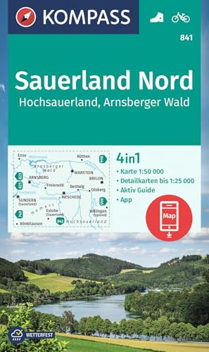 KOMPASS Wanderkarte 841 Sauerland Nord, Hochsauerland, Arnsberger Wald 1:50.000: 4in1 Wanderkarte, mit Aktiv Guide und Detailkarten inklusive Karte ... Verwendung in der KOMPASS-App. Fahrradfahren.