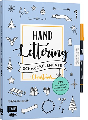 Handlettering-smycken jul - 999 mallar för märkning och pauser: Med original Tombow ABT Dual Brush Pen i guld