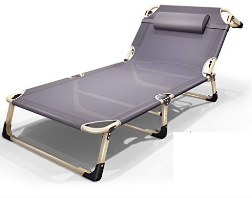 Verbreiterte Strandstühle Leichter klappbarer Loungesessel mit Kissen Erwachsener im Freien, Camping, Terrasse, strapazierfähig, tragbare Liegestühle, Metall, 200 kg (Color : Grey) Double the comfort
