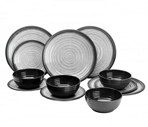 Flamefield Granite 12 Piece Melamine Tableware Dinner Picnic Set