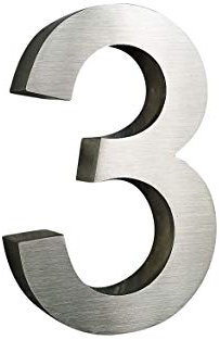 3D Hausnummer 3 Edelstahl Arial rostfrei witterungsbeständig 3D Effekt in 20cm Höhe und 3cm Tiefe aus gebürstetem Edelstahl V2A inkl. Montagematerial erhältlich: 0,1,2,3,4,5,6,7,8,9, A,B,C,D