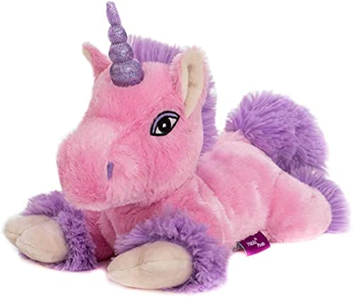Habibi Plush Premium – 1920 unicornio rosa con cuerno de purpurina con cojín de granos extraíble/bolsa de calor para calentar en microondas y horno