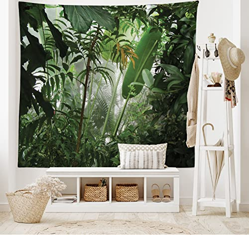 ABAKUHAUS Grün Wandteppich, Tropischer Regenwald Wilde aus Weiches Mikrofaser Stoff Waschbar ohne Verblassen Digitaldruck, 150 x 110 cm, Grün
