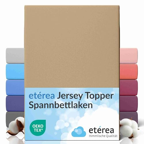 etérea Jersey Topper Spannbettlaken 200x200-200x220cm Taupe für 5-10 cm Steghöhe 100% Baumwolle - Oekotex Spannbetttuch Matratzen Bett Bezug - Bettlaken 200x200cm - 200x220cm Braun