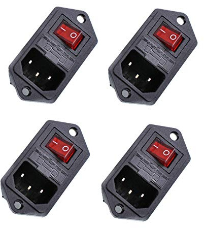 Oiyagai 4 Stück IEC320 C14 Netzeingangsmodul mit Sicherung und Wippschalter, AC 250V 10A Einbausteckdose, Panelmontage Netzanschluss mit roter Kontrollleuchte