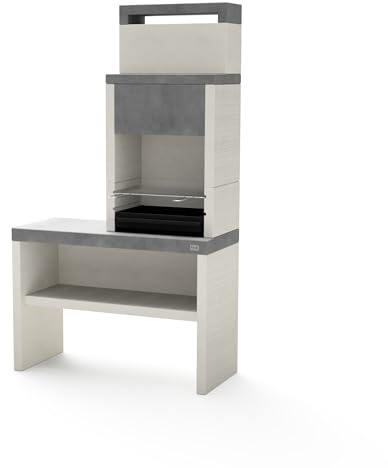TUOZI - Einbaugrill für Holzkohle Modell PLAN 2 (Grau/Weiß - 110 x 47 x 192 cm) REF: 8035 - Für den Außenbereich