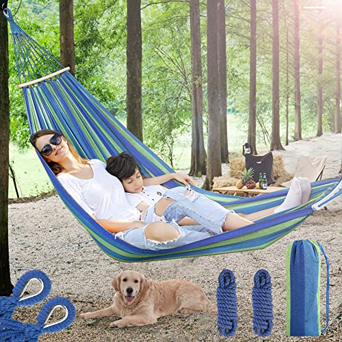 Vivibel Camping Hängematte Outdoor, Hängematte 2 Personen 200KG Traglast 260 x 150 cm, Atmungsaktiv Reisehängematte Ultraleicht Fallschirm Outdoor hängematte für Reise Camping Wandern Garten (Blau)
