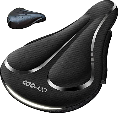 COOWOO Gel Fahrrad Sattelbezug, Fahrradsattel Uberzug, Weich und Bequem, mit Regenschutz Fahrradsattel Überzug mit Extra Dicker Memory-Schaum Polster für Mountainbike (Schwarz)