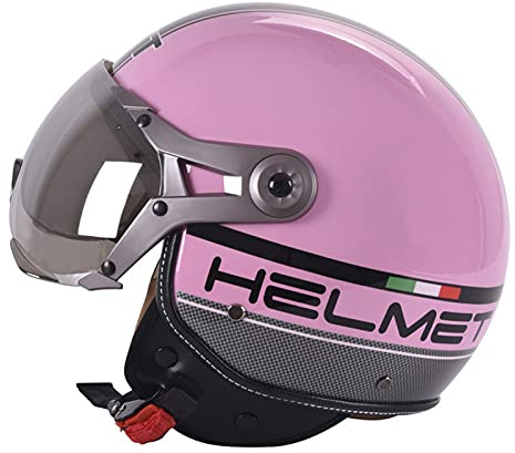 Vintage Motorcykel Öppen ansiktshjälm Motorcykel Jet Crash Hjälm Lättviktig säkerhet Elektrisk cykelhjälm ECE/DOT godkänd Retro med visir Scooter Pilothjälm för män och kvinnor,Pink,M