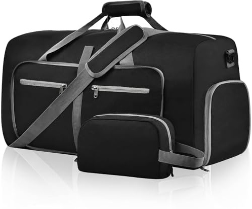 Felipe Varela 65L Duffle Bag with Shoes Compartment, Foldable Waterproof Travel Duffel Bags Duffle Overnight Weekend Travel Gym Bag for Men Women(Black)