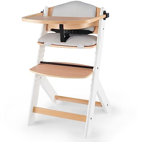 Kinderkraft Hög barnstol 3 i 1 ENOCK, med Kudde, Matningsstol, Ergonomiskt, avtagbar Bricka, 5-graders sitthöjdsjustering, tidlös design, till 10 år, Vit