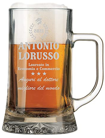fashwork Boccale da birra 50 cl Laurea Regalo Laurea Personalizza con nome, anno, facoltà e frase di auguri