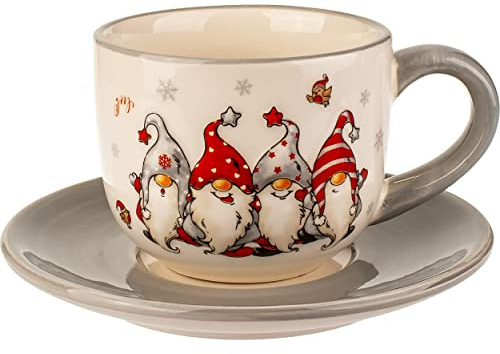 alles-meine.de GmbH Weihnachtsgeschirr Verschiedene Artikel frei wählbar 2 TLG. Set 3D Effekt Henkeltassen lustige Wichtel & Zwerge groß - 250 ml - Porzellan Tassen -..