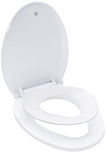 Elongated Toilet Seat with Toddler Seat Built in Soft Close, Slow Close Family Toilet Seat with Potty Training Seat White