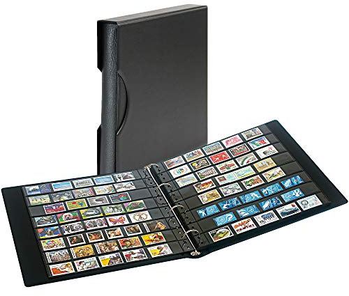 LINDNER Das Original Set: Briefmarkenalbum SRS mit 20 schwarzen Einsteckblättern und Schutzkassette