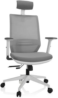 hjh OFFICE 820028 Bürostuhl ergonomisch PROFONDO PRO W Drehstuhl mit Verstellbarer Lordosenstütze, Stoff/Netz Grau