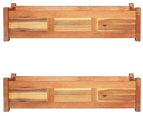 ZEYUAN Garten-Hochbeete 2 STK Hochbeet Balkon, Pflanztisch, Kräutergarten, Kräuterbeet, Kräuterspirale, Blumenkasten, Pflanzkasten, Akazienholz 100x30x25 cm