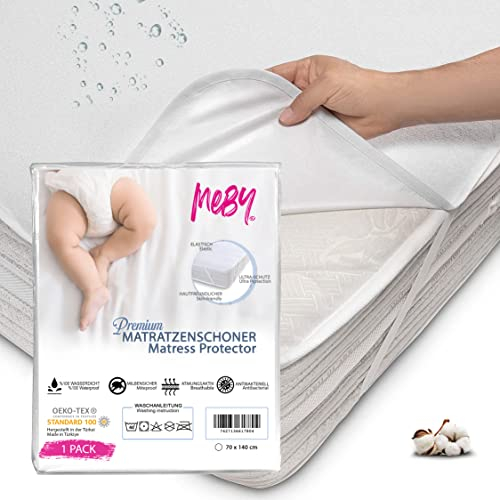 MEBY 70x140 cm wasserdichter Matratzenschoner für Baby. Atmungsaktive Matratzenauflage aus Baumwolle. Matratzenschutz, wasserdicht, nässeschutz. Elastisch, ohne Knistern. Inkontinenzauflage