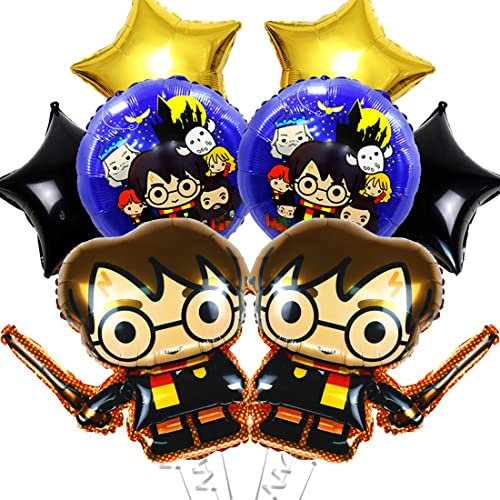 Palloncini per compleanno per bambini, 8 pezzi, colore marrone, palloncino 4 pentagrammi, giallo, nero, 2 rotondi blu, 2 grandi in pellicola