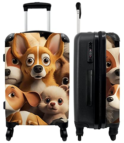 NoBoringSuitcases.com® Kindertrolley Reisekoffer mit Rollen Kinder Koffer Leicht Carry on Luggage Hunde - Braun - Muster - 67x43x25cm