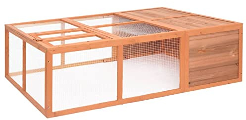 MOONAIRY Garten-Tierkäfig, Kaninchenstall, Hasenkäfig, Wachtelstall, Kleintiergehege Außen, Freilaufgehege Kaninchen, Meerschweinchen Auslauf, 150x100x50 cm Massivholz Tanne