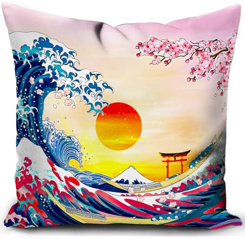 HUASHUZI Kissenbezug 40x40 Kissen japanische deko Japan Geschenk asiatische kirschblüten deko für sofakissen Schlafzimmer Wohnzimmer